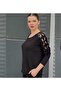 Long Sleeved Tricot Blouse with Guepure Embroidery and V-Necklace - 3