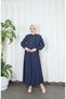 Button Detailed Bolero Pleated Dress Navy Blue Hnt7121 - 4