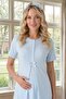New Season Blue Summer Shawl Collar Patterned Breastfeeding Short Sleeve Maternity Dressing Gown Pajama Set - 4