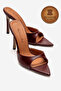 Genuine Leather Handmade Burgundy Leather Pointed Toe Thin Heeled Slippers Sonade - 2