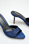 Women's Navy Blue Satin Gold Detailed Thin Heeled Open Toe Slippers - 3