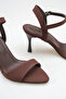 Brown Satin Single Strap Heeled Women's Sandals - 4