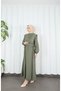 Button Detailed Bolero Pleated Dress Khaki Hnt7121 - 6