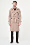 Straight Slim Fit Belted Double-Breasted Long Men's Trenchcoat Beige - 21340.26Y - 3
