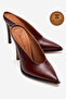 Genuine Leather Handmade Burgundy Leather Pointed Toe Thin Heeled Slippers Kobede - 2