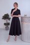 Women's Front Half Zipper Shirt Collar Belted Flared Dress Brown, Black - 6