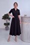 Women's Front Half Zipper Shirt Collar Belted Flared Dress Brown, Black - 3