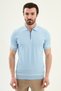 Stripe Detailed Slim Fit Polo Collar Zippered Men's Knitwear T-Shirt Blue - 11592.26Y
