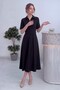 Women's Front Half Zipper Shirt Collar Belted Flared Dress Brown, Black - 5