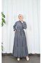 Buttoned Belted Layered Dress Dark Gray Hnt8593 - 4