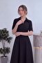 Women's Front Half Zipper Shirt Collar Belted Flared Dress Brown, Black - 4