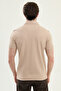 Plain Slim Fit Zippered Polo Collar Men's T-Shirt Beige - 36859.26Y - 4