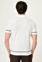 Stripe Detailed Slim Fit Polo Collar Zippered Men's Knitwear T-Shirt White-Tile - 11592.26Y - 4