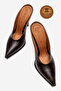 Genuine Leather Handmade Brown Leather Pointed Toe Thin Heeled Slippers Kobede - 5