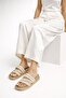 Straw Textured Cross Braided Strap Women's Slippers with Stone Detail - 2