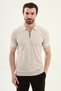 Stripe Detailed Slim Fit Polo Collar Zippered Men's Knitwear T-Shirt Beige - 11592.26Y