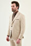 Plain Slim Fit Wide Collar Men's Suit with Handkerchief Detail Beige - 45444.26Y - 6