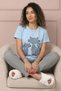 Cat Patterned Short Sleeve Pajama Set Blue - 2