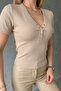 V-Neck Snap Fastener Camisole Crop-Beige Beige - 4