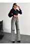Gray High-Waisted Ripped Detailed Wide-Leg Jeans - 6