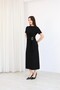Women's Gold Buckle Detailed Side Tie Black Short Sleeve Dress - 7