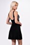 Women's Double Breasted Collar Polka Dot Patterned Black Dress Skirted Swimsuit - 5