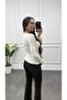 Women's Cashmere Lace Detail V-Neck Blouse - 4