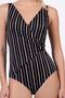 Women's Double-Breasted Striped Patterned Gathering Swimsuit - 4