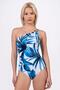 Women's One-Shoulder Back Detailed Patterned Gathering Swimsuit