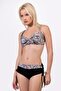 Women's Plus Size Underwire Supported Gray Black Patterned Bikini Set - 4