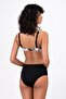 Women's Floral Patterned Gathering Black Bikini Set - 4