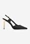 Women's Stiletto Open Back and Side Gold Painted Heeled Thin Heeled Shoes Rigen Black Satin