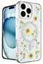 Newface apple iphone 16 pro case daisy glitter magsafe cover - silver