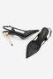 Women's Stiletto Open Back and Side Gold Painted Heeled Thin Heeled Shoes Rigen Black Satin - 7