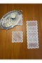 6 Pieces of Organza Tulle Double Wavy Cloud Ecru Color Embroidered Cocktail Presentation Napkins - 2