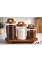 Acacia Lid Glass Jar Set with 3 Stands – 1300/950/630 ml Coffee Tea Sugar - 2
