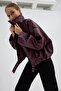 Women's Oversize Faux Leather Bomber Jacket - 3