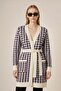 Women's Houndstooth Patterned Knitwear Cardigan Purple 25250