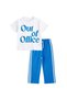 Boy's Cotton Ecru Letter Printed T-Shirt and Blue Sweatpants Top and Bottom Set - 4