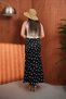 Women's Polka Dot Pattern Viscose Satin Long Skirt with Elastic Waist and Zipper Detail - Black - 6
