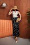 Women's Polka Dot Pattern Viscose Satin Long Skirt with Elastic Waist and Zipper Detail - Black - 4