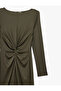 Long Sleeve Round Neck Midi Length Dress with Draped Detail - 5
