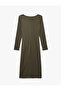 Long Sleeve Round Neck Midi Length Dress with Draped Detail - 4