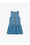 Cotton Loose Fit Sleeveless Crew Neck Balloon Denim Dress - 4
