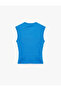 Cotton Crew Neck Slim Fit Sleeveless Waist Accent Cobalt Blue T-Shirt - 4