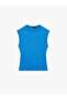 Cotton Crew Neck Slim Fit Sleeveless Waist Accent Cobalt Blue T-Shirt - 3