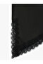 Asymmetrical Cut Regular Waist Lace Detailed Satin Skirt - 5