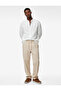 Regular Fit Pocketed Cotton Pleated Trousers with Tie Waist