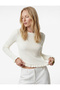 Long Sleeve Crew Neck Viscose Knit Sweater with Ruffle Detail