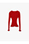 Long Sleeve Crew Neck Viscose Knit Sweater with Ruffle Detail - 3